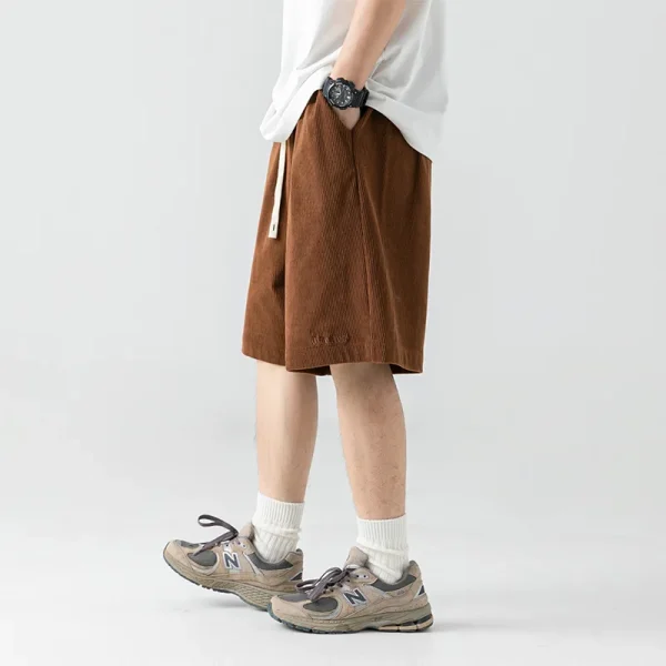 Corduroy Casual Shorts for Men in Summer New Trendy Gothic Letter Embroidery Loose Men - Image 6