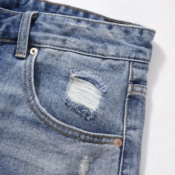 Autumn and Summer New Loose Wide-leg Korean Style Retro Shorts Jeans Men's Size