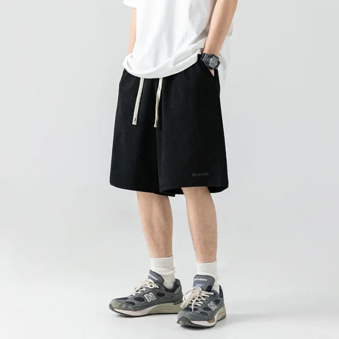 Corduroy Casual Shorts for Men in Summer New Trendy Gothic Letter Embroidery Loose Men