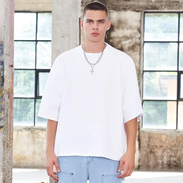 Heavy Weight Over Size T-shirt Cotton Cropped Tshirts Boxy Fit Blank Streetwear Men T Shirt