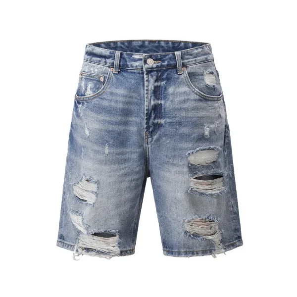 Autumn and Summer New Loose Wide-leg Korean Style Retro Shorts Jeans Men's Size