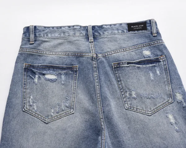 Autumn and Summer New Loose Wide-leg Korean Style Retro Shorts Jeans Men's Size - Image 3