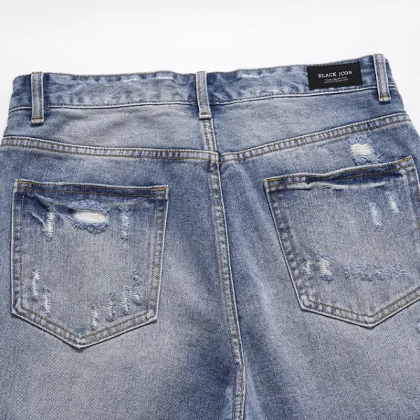 Autumn and Summer New Loose Wide-leg Korean Style Retro Shorts Jeans Men's Size