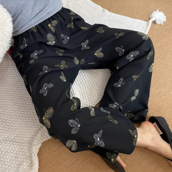 Women's New Summer  Pants Thin Wide-Leg Beach Pants Casual Walk Nine-Point Pants in Large Size