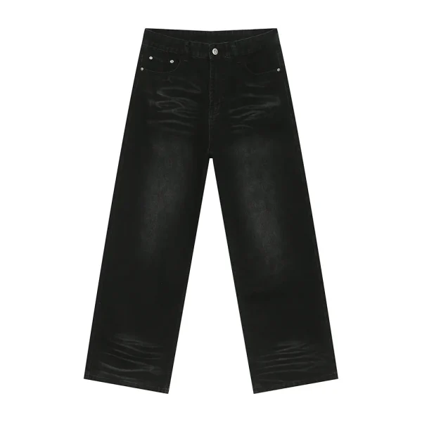 2025 Men's Fashion Autumn New Street Distressed Straight Scratched Design Washed Technique Denim Trending Loose Fit - Image 6