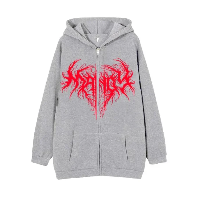 Zippers Heavyweight Cotton Top Oversized Drop Shoulder Cropped Printed Zip up Hoodie Men