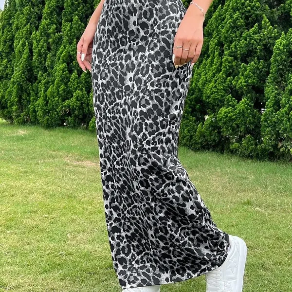 Women's High Waist Long Leopard Print Knee-Length Tight Knitted Floor-Length