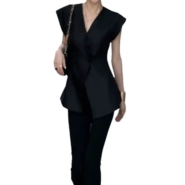 2025 New Women's European-Style Fashionable Casual Suit Vest Summer Thin Sleeveless Deep V Top with High-End Feel - Image 5