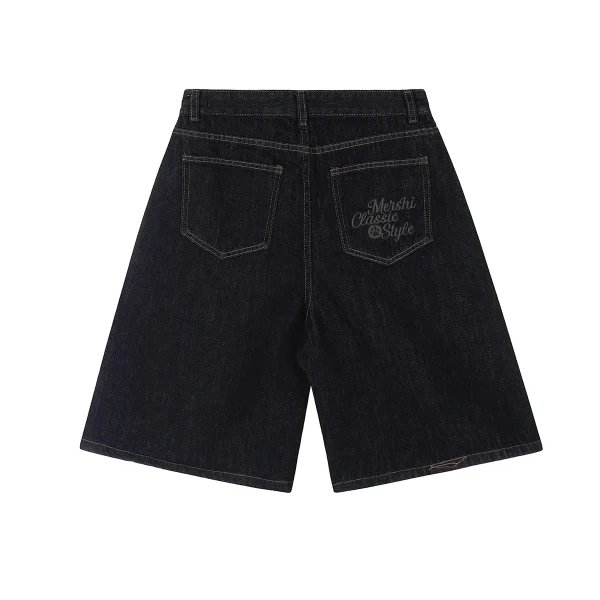2025 Men's Washed Distressed Denim Shorts Mid Waist Straight Loose Pants for Summer  Denim Shorts Men - Image 4