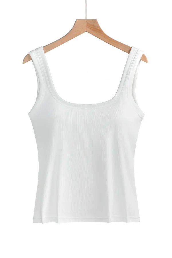 European American Women's Wide Shoulder Square Neck Tank Tops Solid Color Outerwear Beautiful Back Plus Size Ribbed Vest Fixed - Image 6