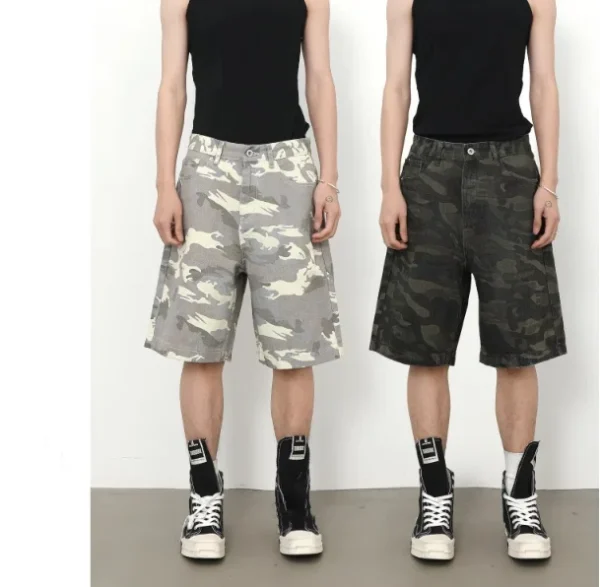 Cowboy Summer New Camouflage Casual Cargo Pants Men Woven Zipper Fly Mid Waist Trendy Workwear and Beach Shorts