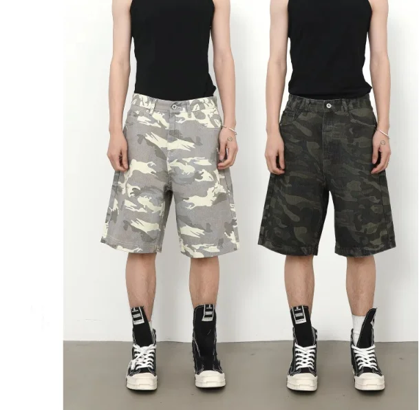 Cowboy Summer New Camouflage Casual Cargo Pants Men Woven Zipper Fly Mid Waist Trendy Workwear and Beach Shorts