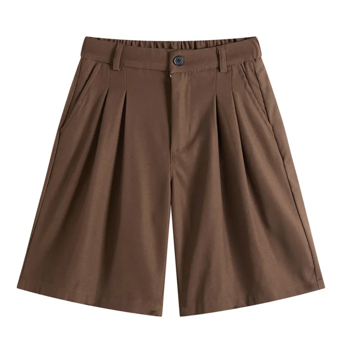 Unisex Five-Point Shorts Wide-Leg Casual Bermuda Pleated Shorts Straight Draped Suit Trend Commuter City Boy Plain Dyed - Image 4