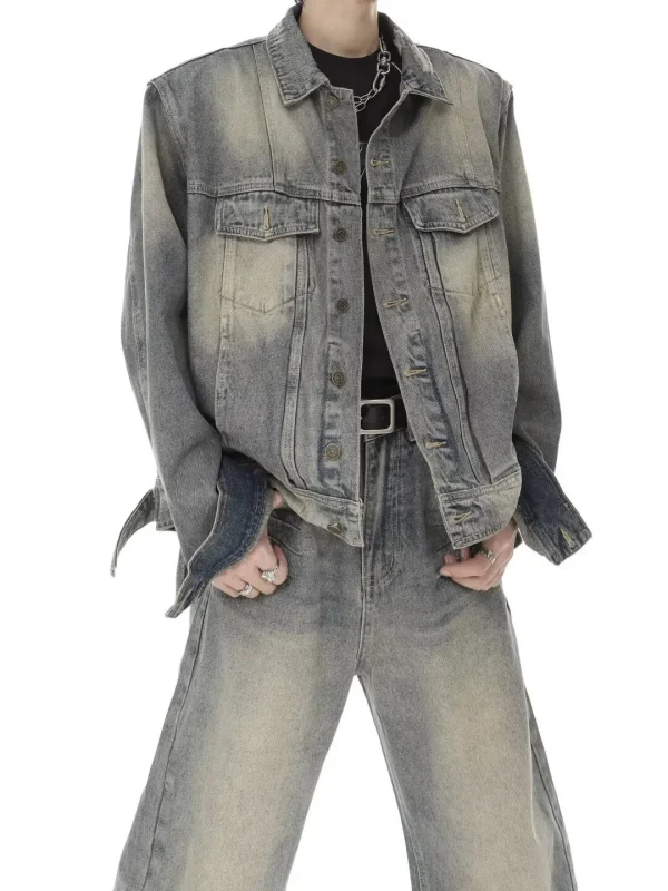 Denim Design Baggy Jeans and Denim Jackets Cleanfit Streetsuit Set Heavyweight Denim Set for Men - Image 5