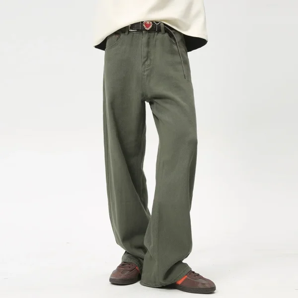 2025 Summer New Loose Men's Japanese Retro Casual Green Waxed Denim Stonewashed High Pencil Pants Vintage Hip Straight - Image 3