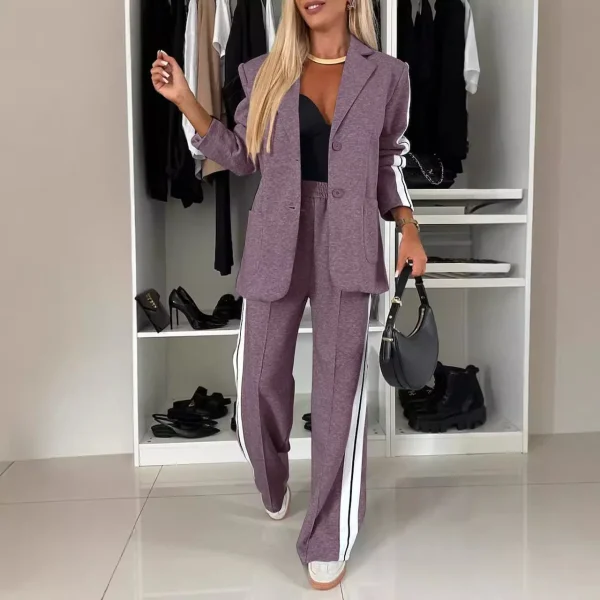 New Elegant Comfortable Women's Two-Piece Suit Lapel Solid Pattern Set - Image 6