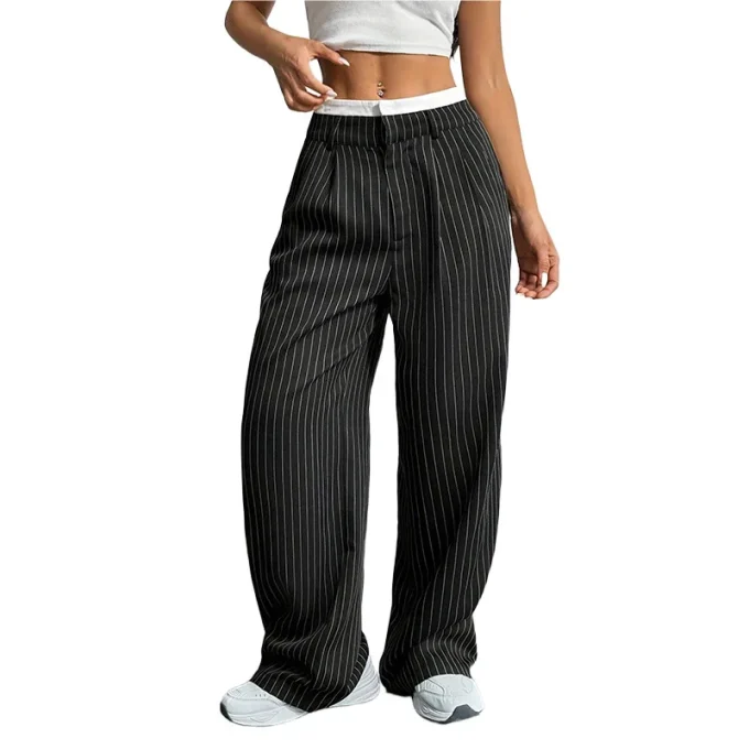 Casual High Waist Splicing Simple Draped commuter Straight Women's Pants