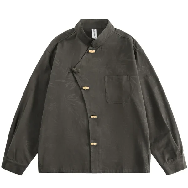 Unisex Vintage Long Sleeve Work Shirt New Ethnic Retro Button Collar Loose Tang Suit Zhongshan Suit Unisex Vintage Long