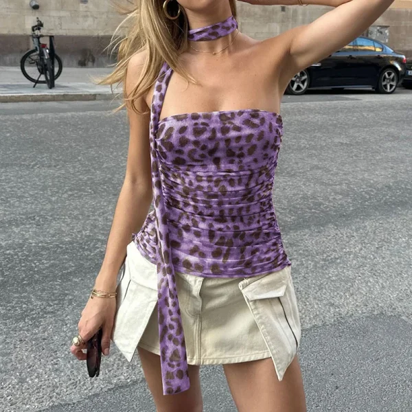 Leopard Print Hot Girl Pure Desire Style Off-Shoulder Tube Top Slim Fit Strapless - Image 3