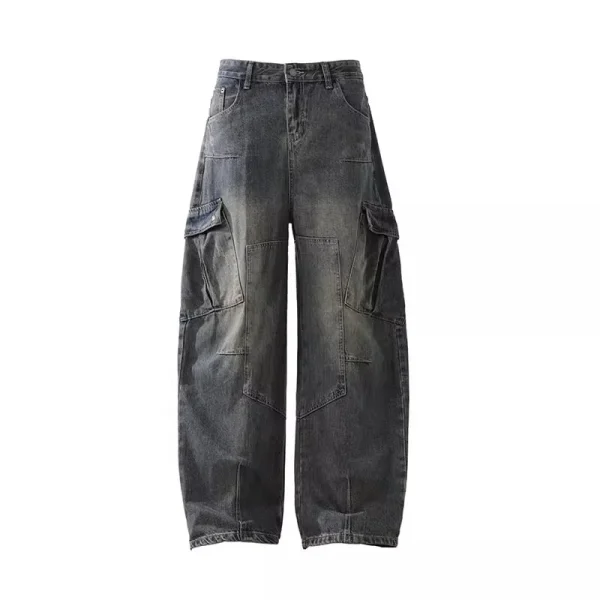 2025 Spring/Autumn New Style Men's Scimitar Jeans Fashionable Wide-Leg Cargo Pants Multi-Flap Pocket Street-Made - Image 6