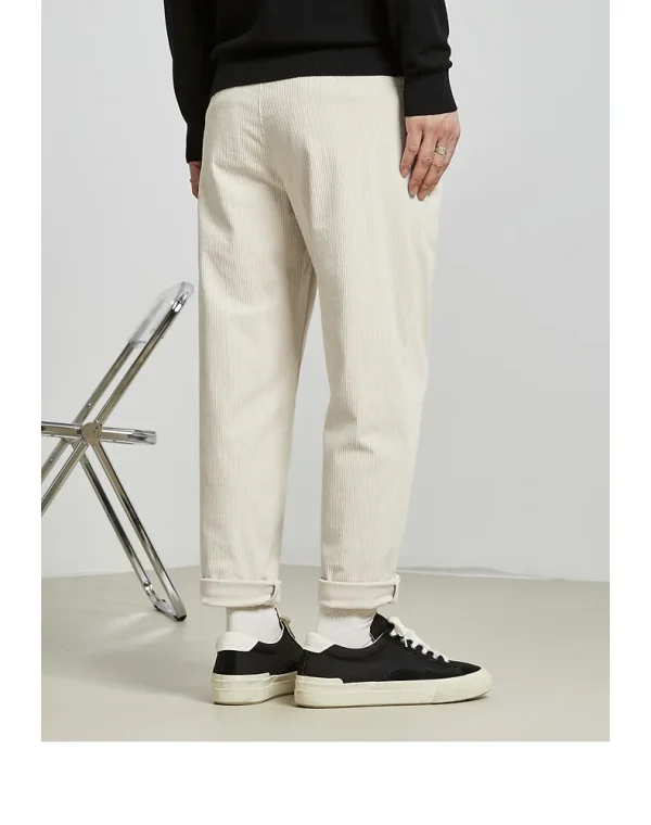 Cropped Design 100% Polyester Blank Mens Corduroy Pants With Stretch Waist - Image 5