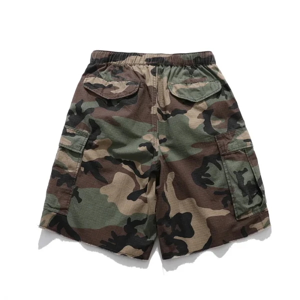 Men's Summer Cargo Shorts Casual Camouflage Pattern Multi-Pocket Pants Zipper Fly Raw Edge Distressed Frayed Knitted Men Shorts - Image 2