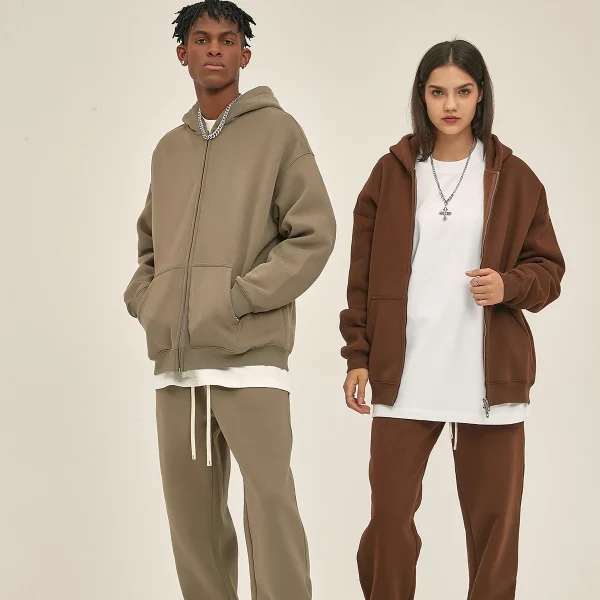 Heavy Weight Cotton Fleece Mens Sweatsuits Set With Hoodie