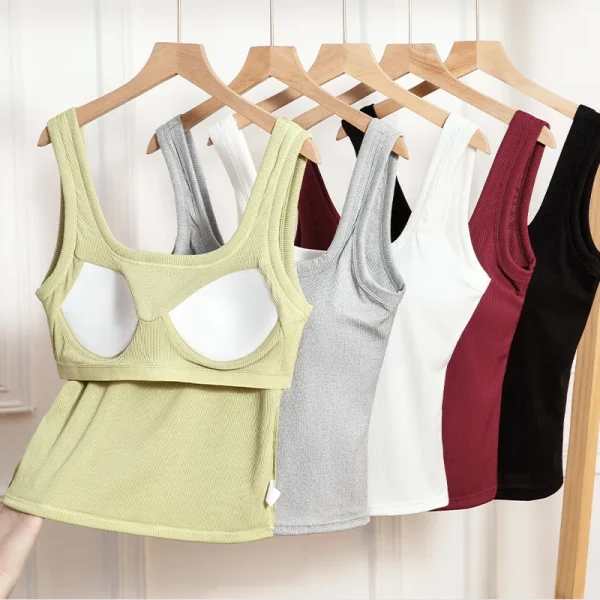 European American Women's Wide Shoulder Square Neck Tank Tops Solid Color Outerwear Beautiful Back Plus Size Ribbed Vest Fixed - Image 2