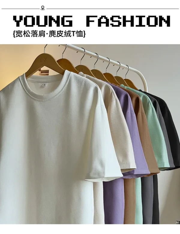 Manufacturing Screen Print Embroidery DTG Blank Cotton Oversize Plain Suede Thick Heavy Unisex T-shirt for Men - Image 4