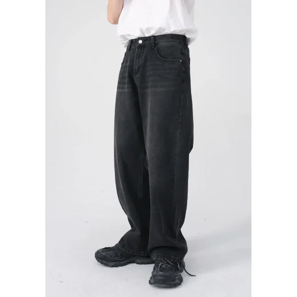 2025 Men's Stylish Straight-Leg Black Gray Wash Denim Jeans Loose Fit Mid Waist Casual All Year New Product - Image 2