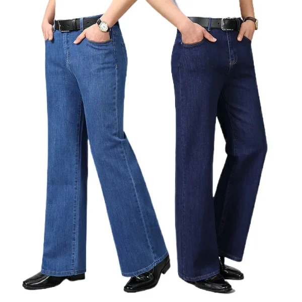 Casual Men's Summer Loose Wide-Leg Pants Big Leg Flared Jeans Mid-Waist Large Straight Bell-Bottom Long Pants Flat Front XL Size - Image 5