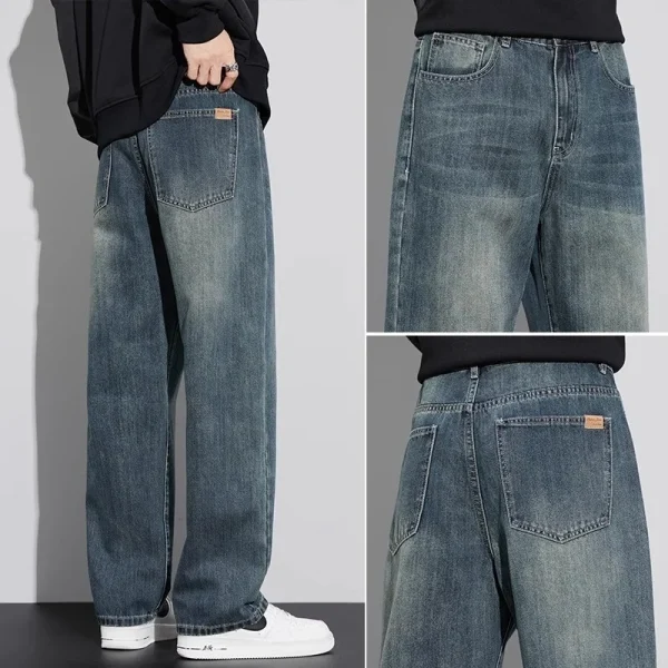 2025 Spring Summer New Fashion Men's American Retro Style Loose Straight Wide-Leg Jeans Casual Denim Long Pants Washed Technics - Image 5