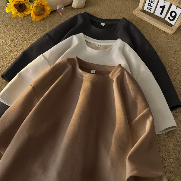 Manufacturing Screen Print Embroidery DTG Blank Cotton Oversize Plain Suede Thick Heavy Unisex T-shirt for Men - Image 5