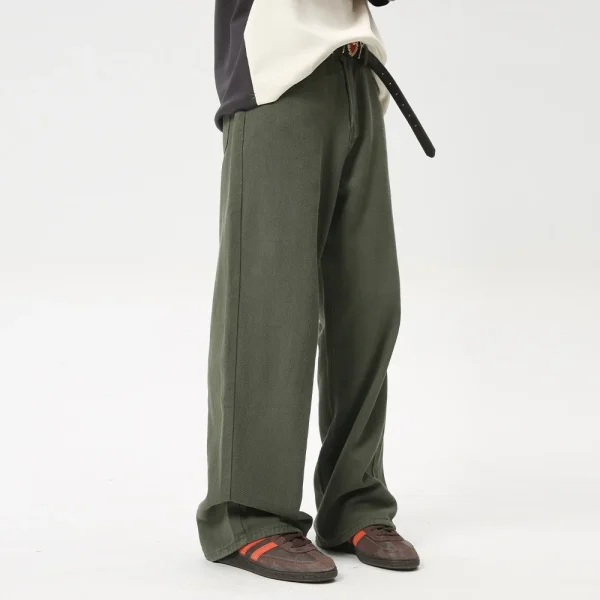 2025 Summer New Loose Men's Japanese Retro Casual Green Waxed Denim Stonewashed High Pencil Pants Vintage Hip Straight - Image 2