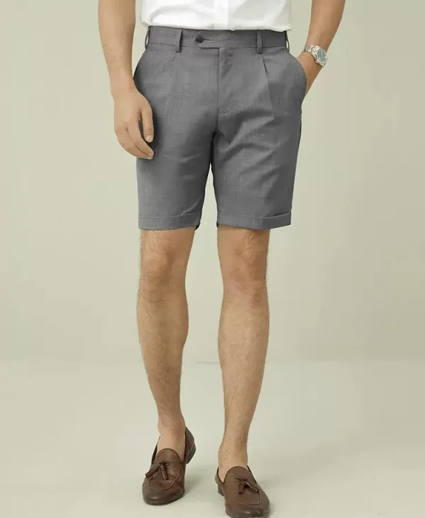 Formal Dress Shorts Wool Silk Blend Gray Shorts Pants Men - Image 2