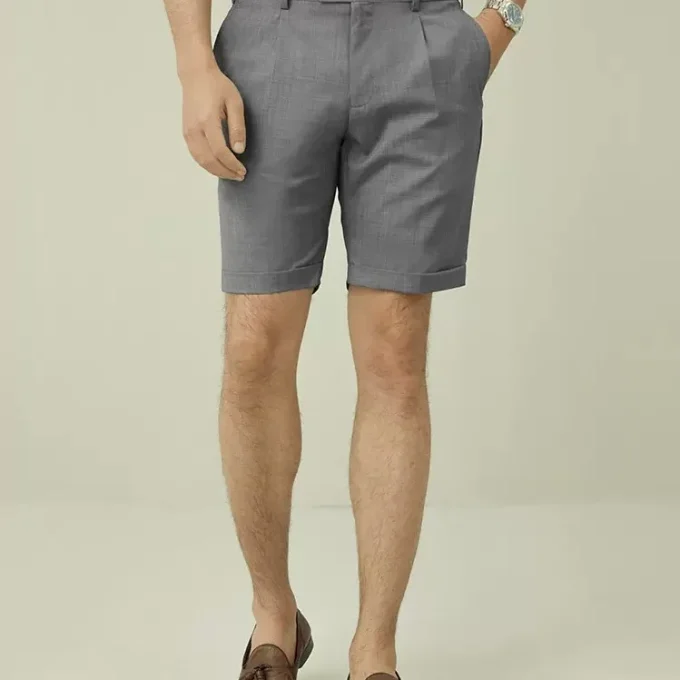 Formal Dress Shorts Wool Silk Blend Gray Shorts Pants Men