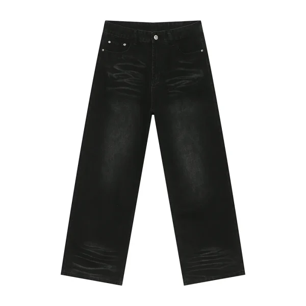 2025 Men's Fashion Autumn New Street Distressed Straight Scratched Design Washed Technique Denim Trending Loose Fit - Image 5