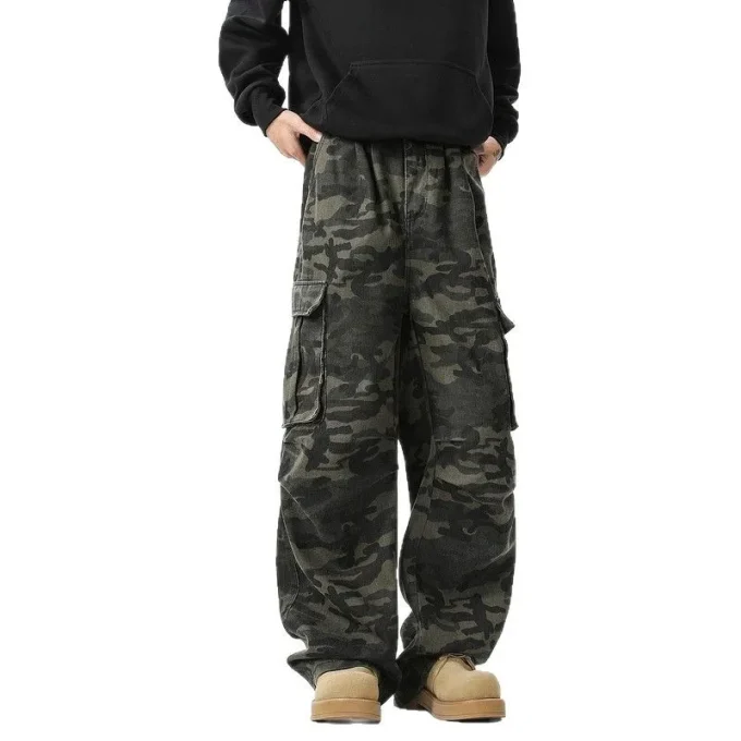 American Retro High Street Men's Women's Camouflage Cargo Pants Multi-Flap Pocket New Trendy Straight Casual Versatile