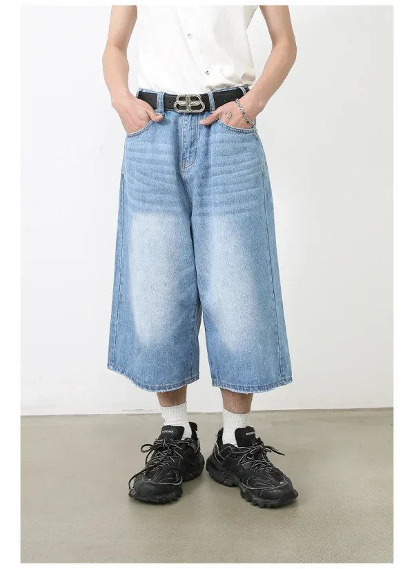 Denim Half ps Wide Leg jeans Summer Street Personality Straight Shorts for Men - Image 6