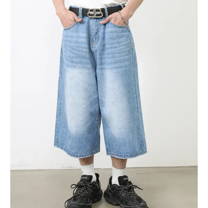 Denim Half ps Wide Leg jeans Summer Street Personality Straight Shorts for Men