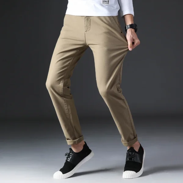 Casual Classic Cotton Soft Light Slim Fit Straight Men Dress Chino Khaki Trousers Pants - Image 3