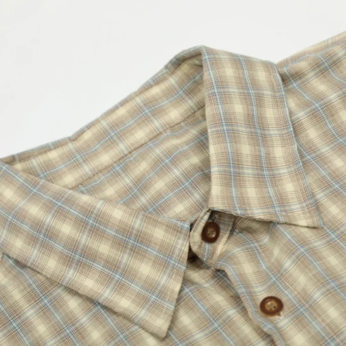 Japanese Style Men's Summer Workwear Shirt Plaid Short Sleeve Turn-Down Collar Side Slit Versatile Casual Loose Fit Yarn Dyed - Image 6