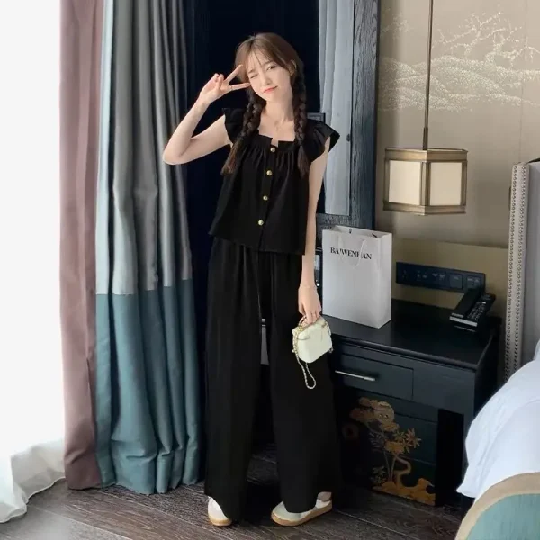 Korean Style Summer Two-Piece Set Casual Linen Youthful Top Shorts 100% Linen Woven Solid Pattern Loose Fit Daily Wear Short - Image 2