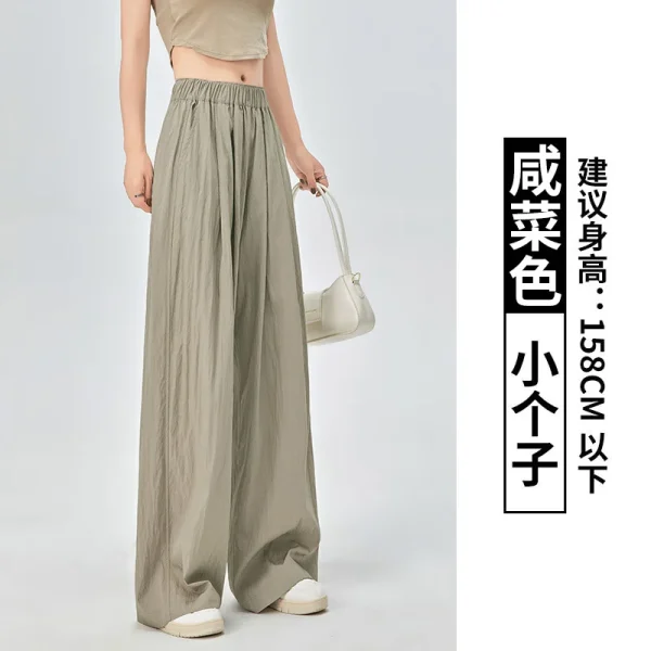 Petite XL Summer Casual Wide-Leg Pants Loose Cotton Linen Elastic Waist Draped Lazy Style Ice Silk Front Flat Long for Women - Image 6