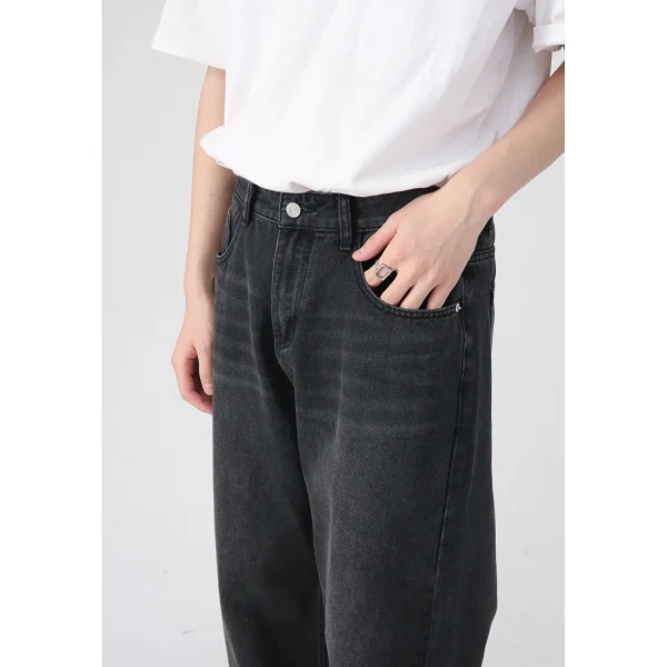 2025 Men's Stylish Straight-Leg Black Gray Wash Denim Jeans Loose Fit Mid Waist Casual All Year New Product - Image 4