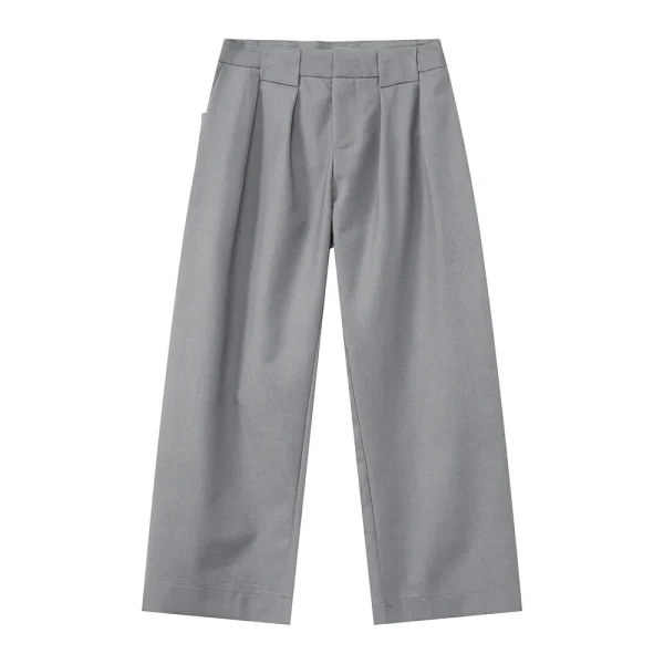 2025 Men's Fashion Solid Color 3D Tailored Korean Style Pleated Straight Wide-Leg Casual Floor-Length Zipper Fly Plain Dyed - Image 5