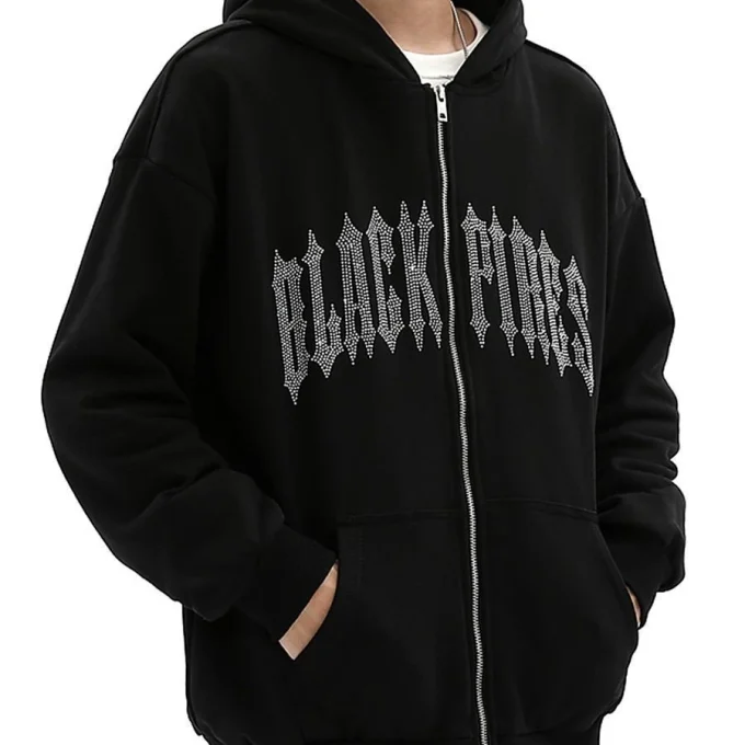 Heavy Weight Street Wear Letters Hot Drilling  Men's Hoodies