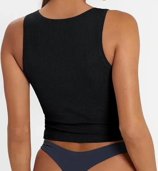 European American Women's Summer Inner Top Square Collar Navel Vest XS Casual Cross-Border  Camisole Inspired Knitted