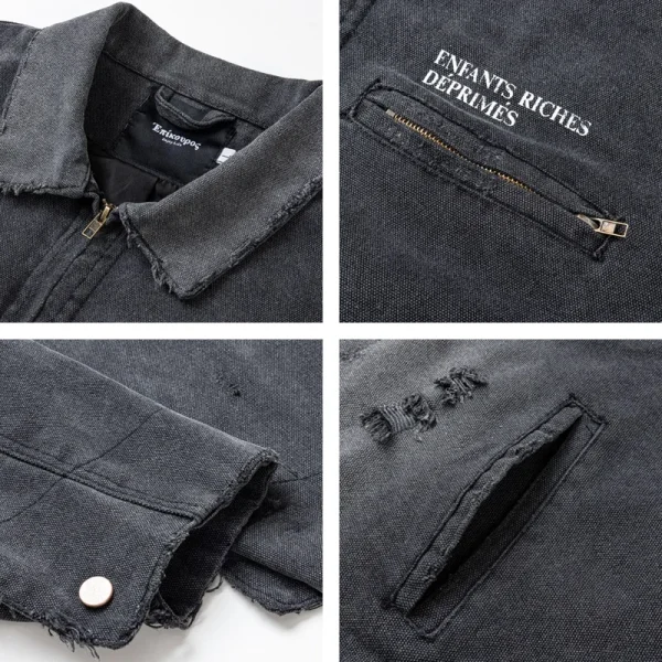 Cleanfit Short Distressed Jacket for Men and Women Vintage Style Heavy-Duty Washed Destroyed Coat for Autumn - Image 4