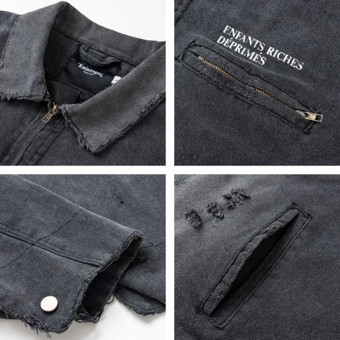 Cleanfit Short Distressed Jacket for Men and Women Vintage Style Heavy-Duty Washed Destroyed Coat for Autumn